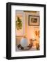 Console table, detail, autumnal decoration, candles, picture frames, leaves, pumpkin,-mauritius images-Framed Photographic Print