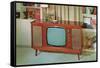 Console TV, Retro-null-Framed Stretched Canvas