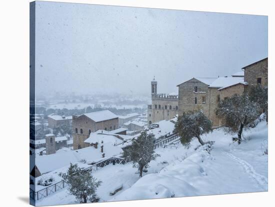Consoli's Palace in winter, Gubbio, Umbria, Italy, Europe-Lorenzo Mattei-Stretched Canvas
