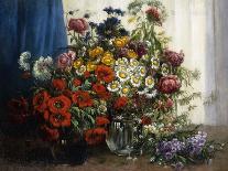 Poppies, Chrysanthemums, Peonies and other Wild Flowers in Glass Vases-Constantin Stoitzner-Mounted Giclee Print