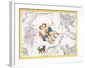 Constellation of Gemini with Canis Minor, Plate 13 from "Atlas Coelestis"-Sir James Thornhill-Framed Giclee Print