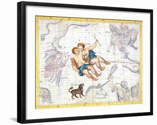 Constellation of Gemini with Canis Minor, Plate 13 from "Atlas Coelestis"-Sir James Thornhill-Framed Giclee Print