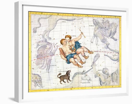 Constellation of Gemini with Canis Minor, Plate 13 from "Atlas Coelestis"-Sir James Thornhill-Framed Giclee Print