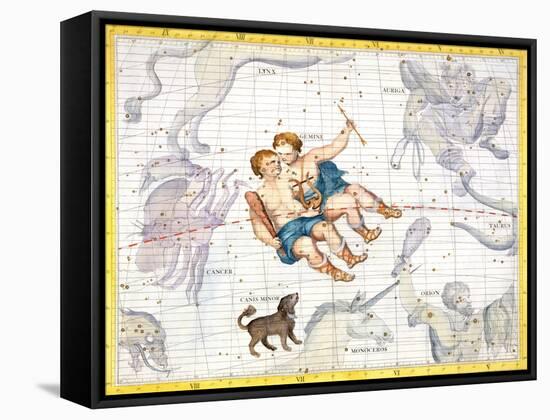 Constellation of Gemini with Canis Minor, Plate 13 from "Atlas Coelestis"-Sir James Thornhill-Framed Stretched Canvas