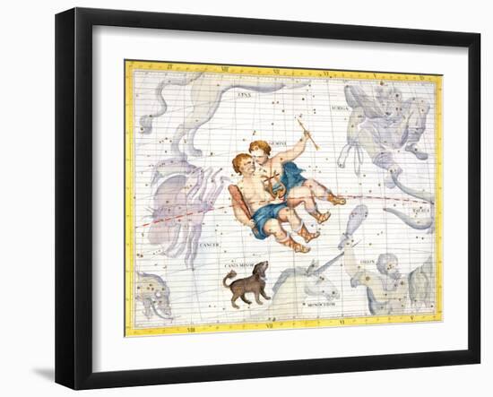 Constellation of Gemini with Canis Minor, Plate 13 from "Atlas Coelestis"-Sir James Thornhill-Framed Giclee Print