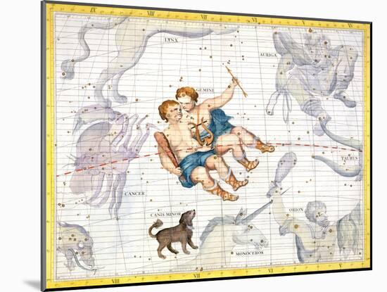 Constellation of Gemini with Canis Minor, Plate 13 from "Atlas Coelestis"-Sir James Thornhill-Mounted Giclee Print