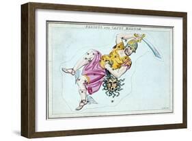 Constellation of Perseus, Showing Him Carrying the Head of Medusa, C1820-null-Framed Giclee Print