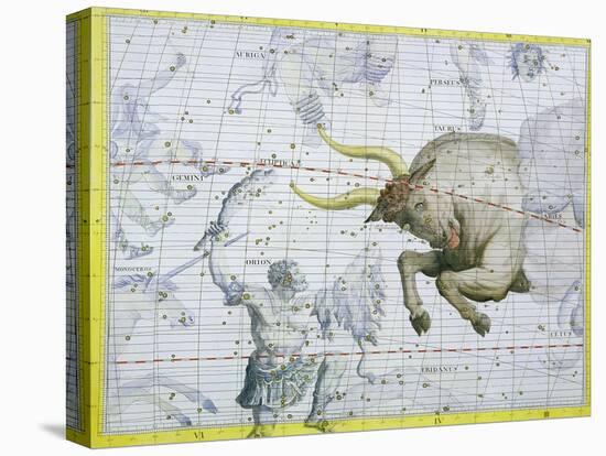 Constellation of Taurus, Plate 2 from "Atlas Coelestis," by John Flamsteed, Published in 1729-Sir James Thornhill-Stretched Canvas