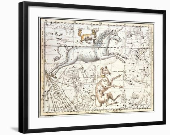 Constellations of Monoceros the Unicorn, Canis Major and Minor from A Celestial Atlas-A. Jamieson-Framed Giclee Print