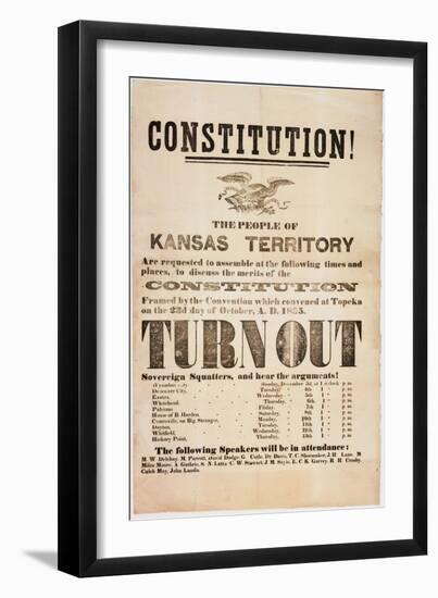 Constitution! the People of the Kansas Territory are Requested to Assemble..., Printed by E. C.…-null-Framed Premium Giclee Print