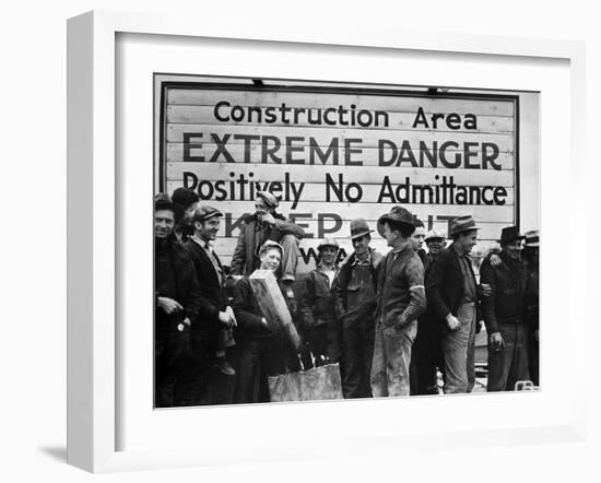 Construction Area: Extreme Danger, Positively No Admittance, Keep Out, at Grand Coulee Dam-Margaret Bourke-White-Framed Photographic Print