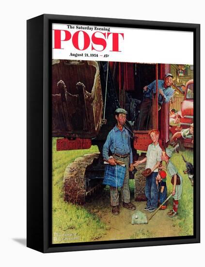 "Construction Crew" Saturday Evening Post Cover, August 21,1954-Norman Rockwell-Framed Stretched Canvas
