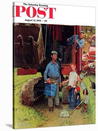 "Construction Crew" Saturday Evening Post Cover, August 21,1954-Norman Rockwell-Stretched Canvas