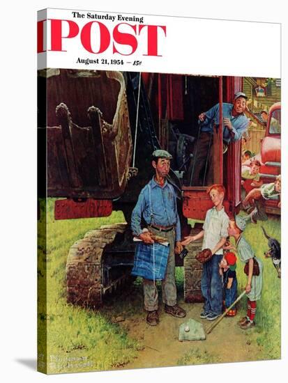 "Construction Crew" Saturday Evening Post Cover, August 21,1954-Norman Rockwell-Stretched Canvas