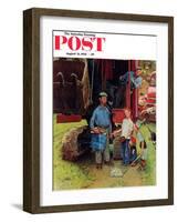 "Construction Crew" Saturday Evening Post Cover, August 21,1954-Norman Rockwell-Framed Giclee Print