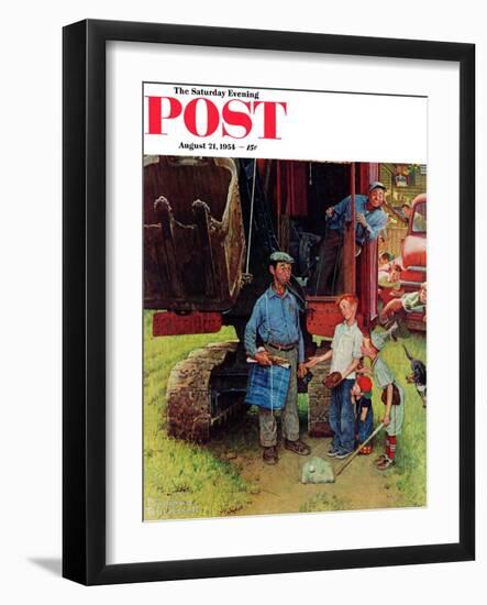 "Construction Crew" Saturday Evening Post Cover, August 21,1954-Norman Rockwell-Framed Giclee Print