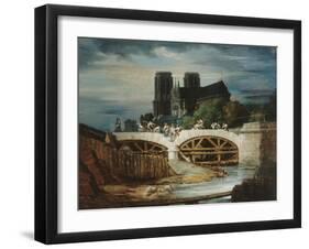 Construction du pont de l'Archevêché, vers 1828-null-Framed Giclee Print