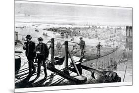 Construction of Brooklyn Bridge, New York-null-Mounted Premium Giclee Print