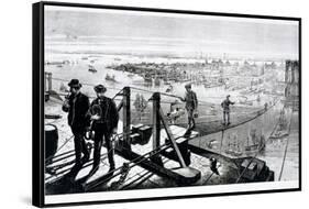 Construction of Brooklyn Bridge, New York-null-Framed Stretched Canvas