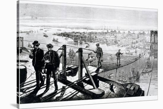 Construction of Brooklyn Bridge, New York-null-Stretched Canvas