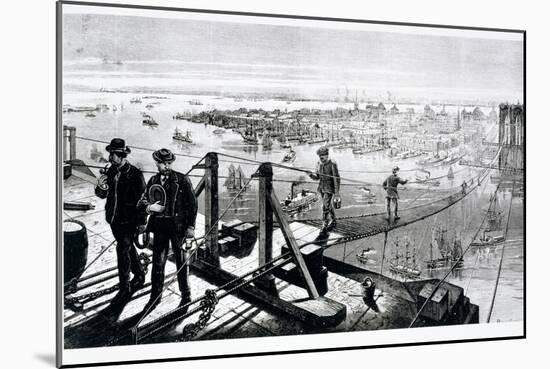 Construction of Brooklyn Bridge, New York-null-Mounted Giclee Print