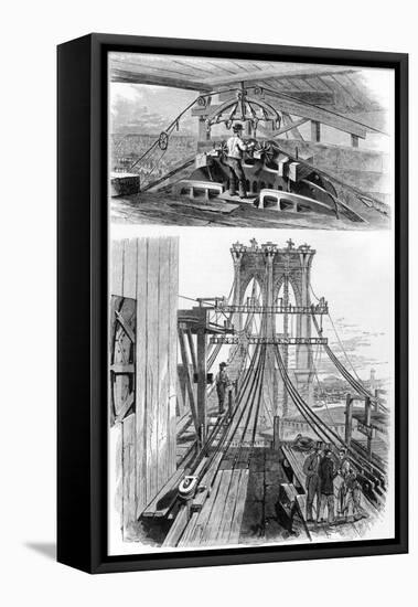 Construction of the Brooklyn Suspension Bridge, New York, USA, 1880-null-Framed Stretched Canvas