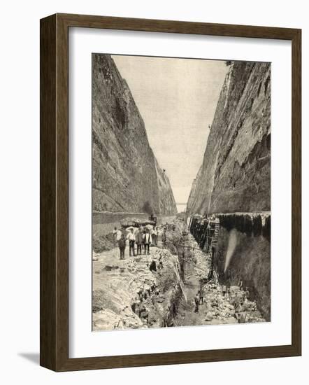 Construction of the Corinth Canal : Cutting the Path of the Canal Through Solid Rock-null-Framed Photographic Print