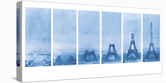 Construction of the Eiffel Tower - Blueprint-The Vintage Collection-Stretched Canvas