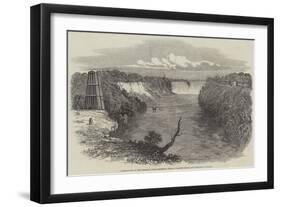 Construction of the Niagara Falls Suspension Bridge, Basket Ferry and Temporary Towers-null-Framed Giclee Print