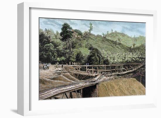 Construction of the Panama Canal. Works in Bridge Called Alto-Obispo .-Tarker-Framed Giclee Print