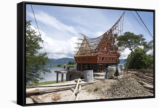 Construction of Traditional Style Batak House with Bamboo Scaffolding-Annie Owen-Framed Stretched Canvas