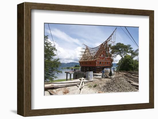 Construction of Traditional Style Batak House with Bamboo Scaffolding-Annie Owen-Framed Photographic Print