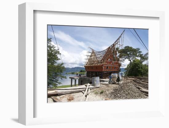 Construction of Traditional Style Batak House with Bamboo Scaffolding-Annie Owen-Framed Photographic Print