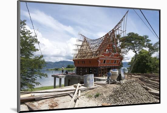 Construction of Traditional Style Batak House with Bamboo Scaffolding-Annie Owen-Mounted Photographic Print