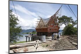 Construction of Traditional Style Batak House with Bamboo Scaffolding-Annie Owen-Mounted Photographic Print