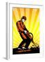 Construction Worker Jackhammer Retro Poster-patrimonio-Framed Art Print