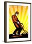 Construction Worker Jackhammer Retro Poster-patrimonio-Framed Art Print