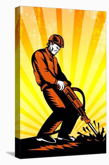 Construction Worker Jackhammer Retro Poster-patrimonio-Stretched Canvas