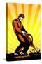 Construction Worker Jackhammer Retro Poster-patrimonio-Stretched Canvas