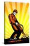 Construction Worker Jackhammer Retro Poster-patrimonio-Stretched Canvas