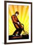 Construction Worker Jackhammer Retro Poster-patrimonio-Framed Art Print