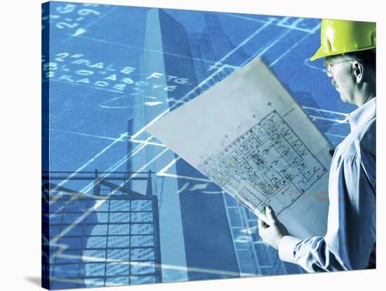 Construction Worker Reviewing a Drafting Plan-null-Stretched Canvas