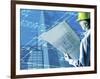 Construction Worker Reviewing a Drafting Plan-null-Framed Photographic Print