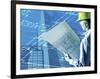 Construction Worker Reviewing a Drafting Plan-null-Framed Photographic Print