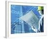 Construction Worker Reviewing a Drafting Plan-null-Framed Photographic Print