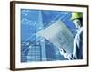 Construction Worker Reviewing a Drafting Plan-null-Framed Photographic Print