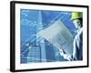 Construction Worker Reviewing a Drafting Plan-null-Framed Photographic Print