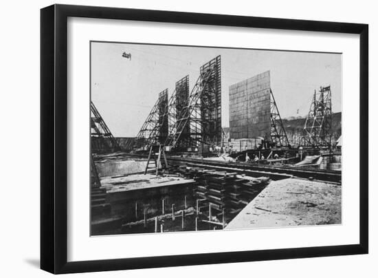 Construction Workers Laying Steel Girders for Laying Cement at the Gatun Lock in the Panama Canal-null-Framed Photographic Print