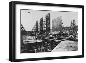 Construction Workers Laying Steel Girders for Laying Cement at the Gatun Lock in the Panama Canal-null-Framed Photographic Print