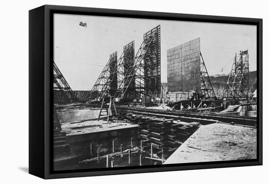 Construction Workers Laying Steel Girders for Laying Cement at the Gatun Lock in the Panama Canal-null-Framed Stretched Canvas